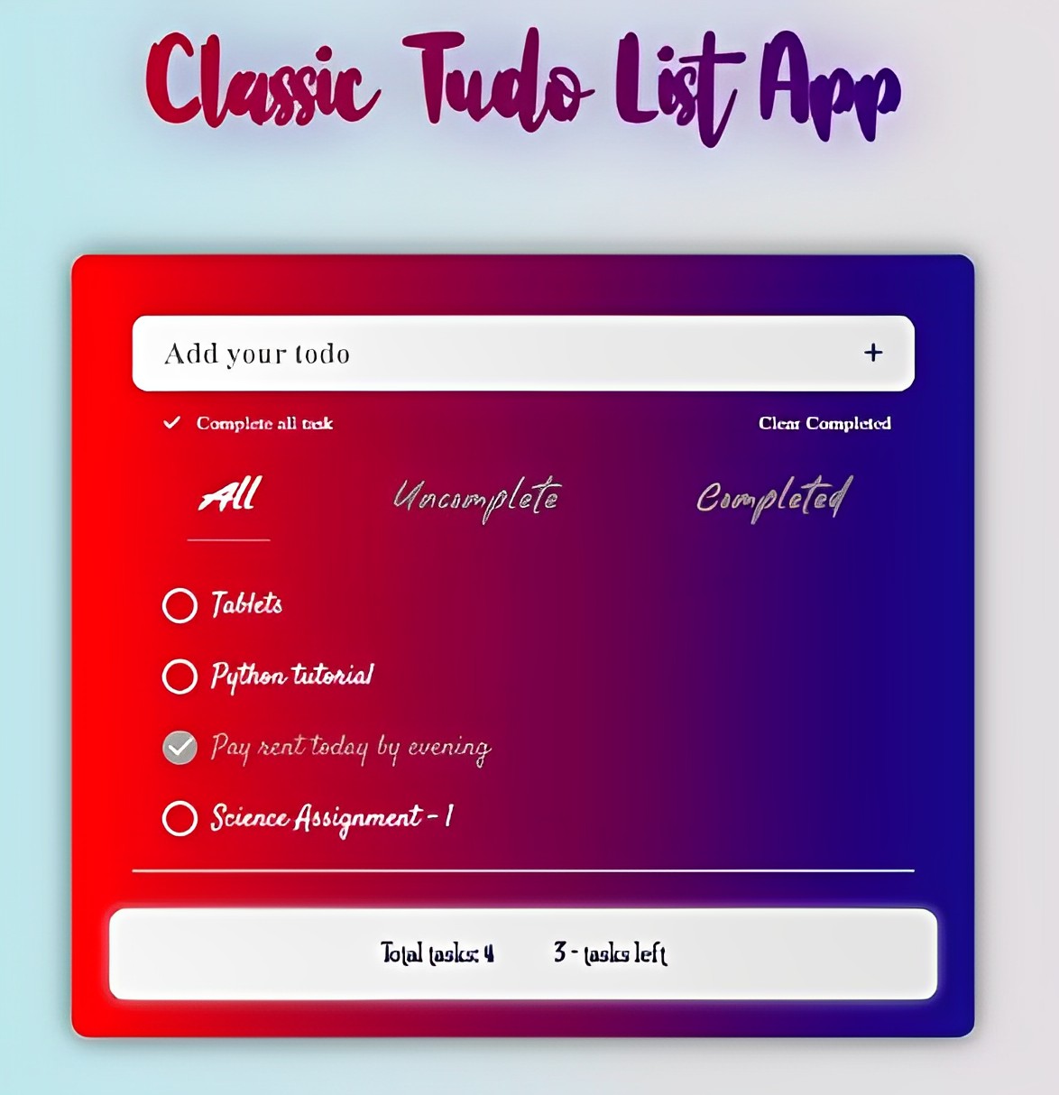 Github Sunilkumarba Classic Todolist App This Is A To Do List