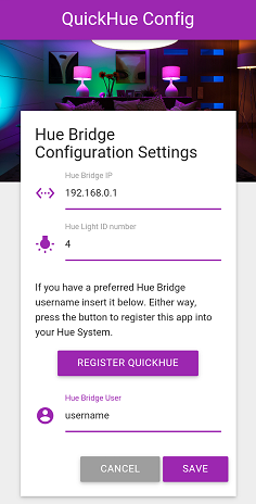 QuickHue for Pebble settings screenshot