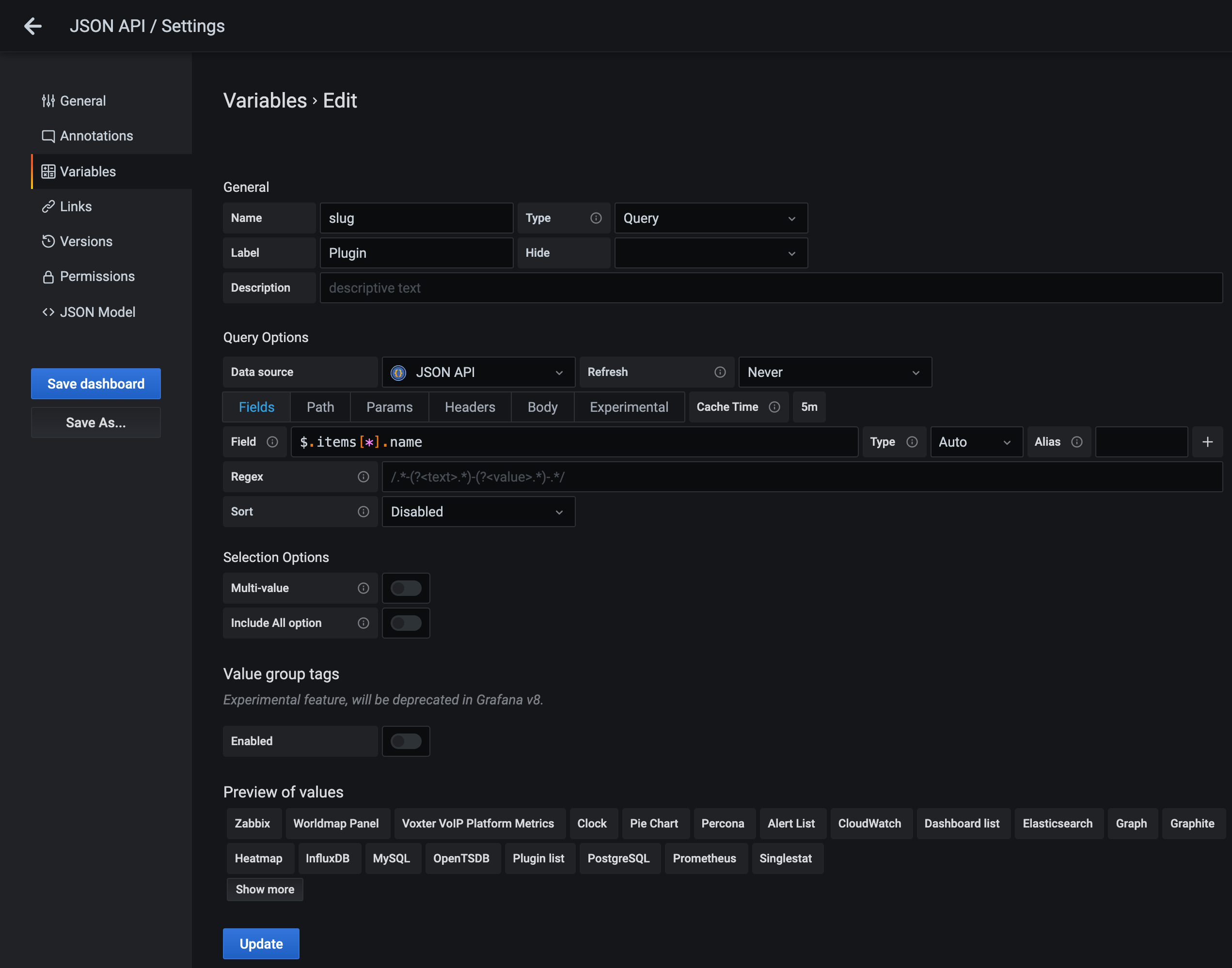 Variables Grafana Plugins Documentation