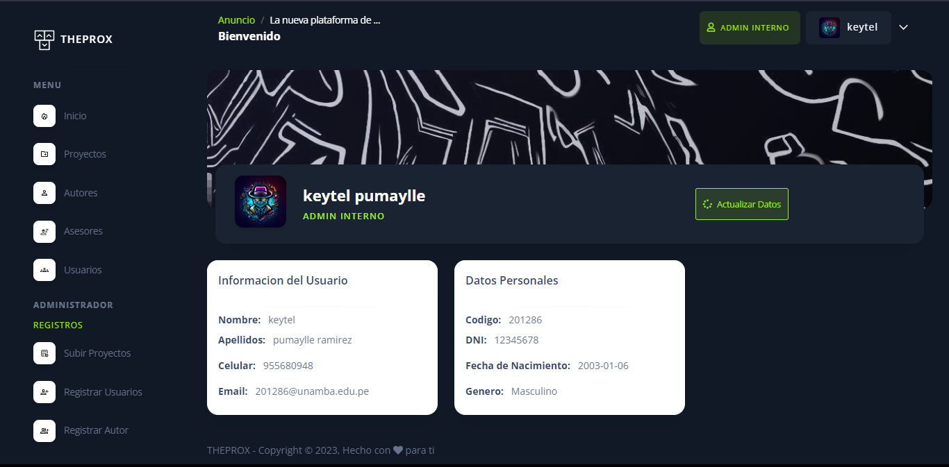 Github Keytelpumaylle Theprox Sistema Gestion De Tesis Y Proyectos De