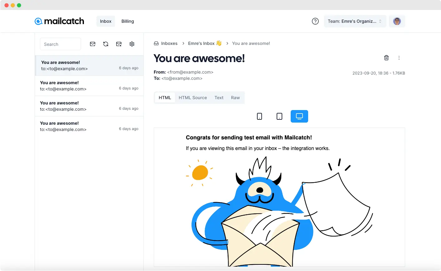 Mailcatch.app - Dashboard Preview