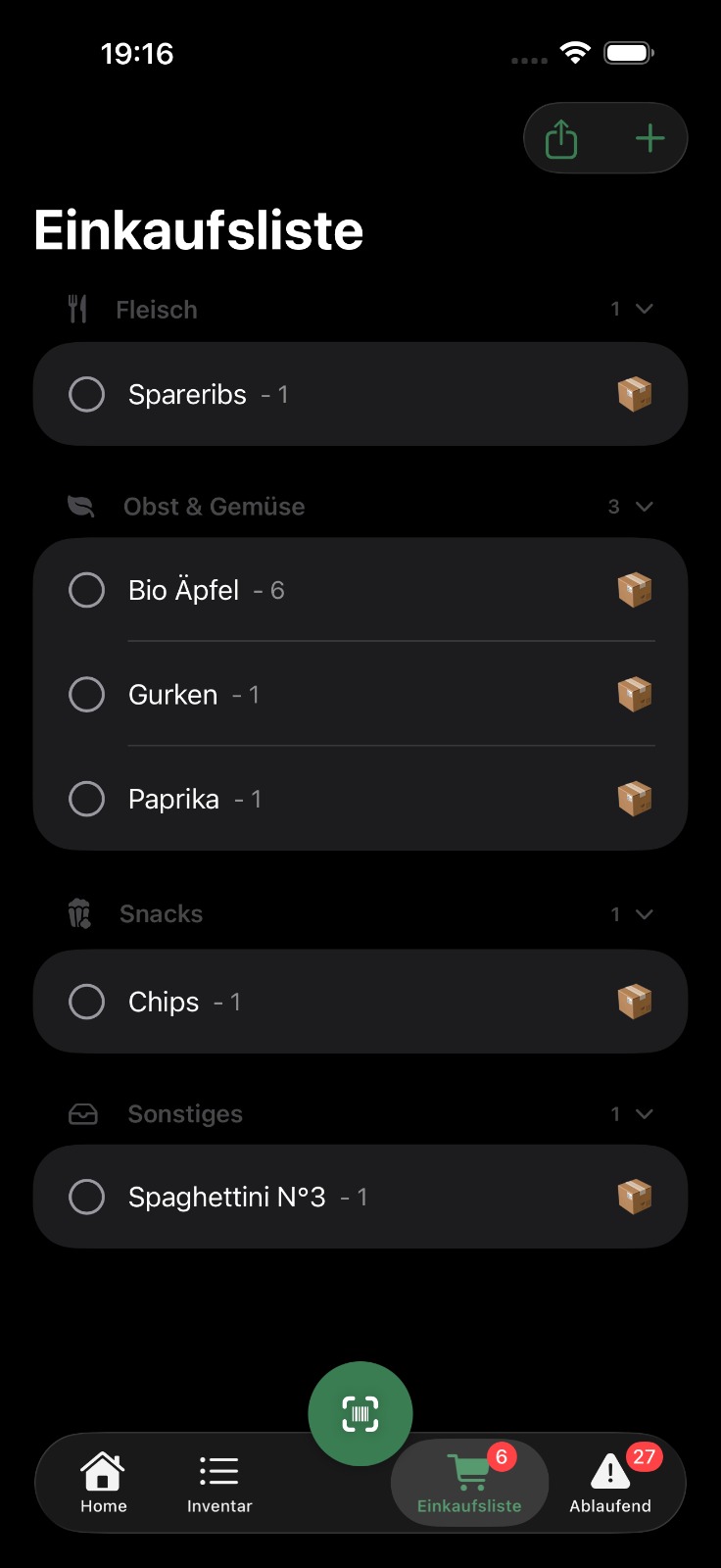 Einkaufsliste (Dark)