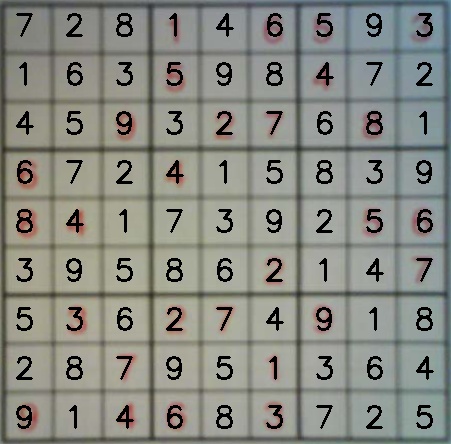 Detected Sudoku grid with the computed solution overlaid