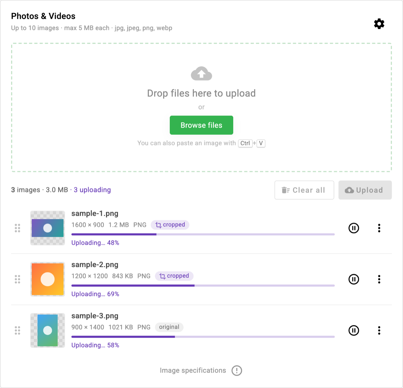 Uploader with three images uploading