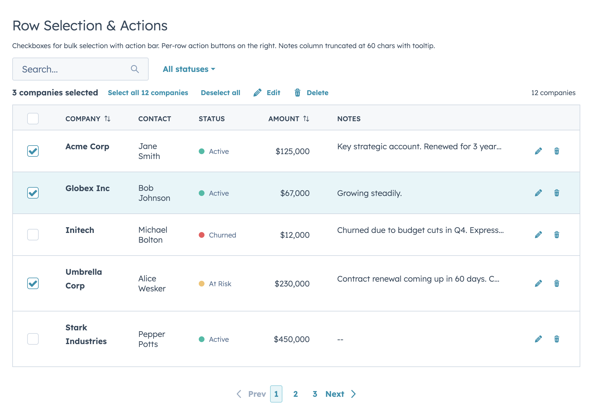 Row Selection with Action Bar