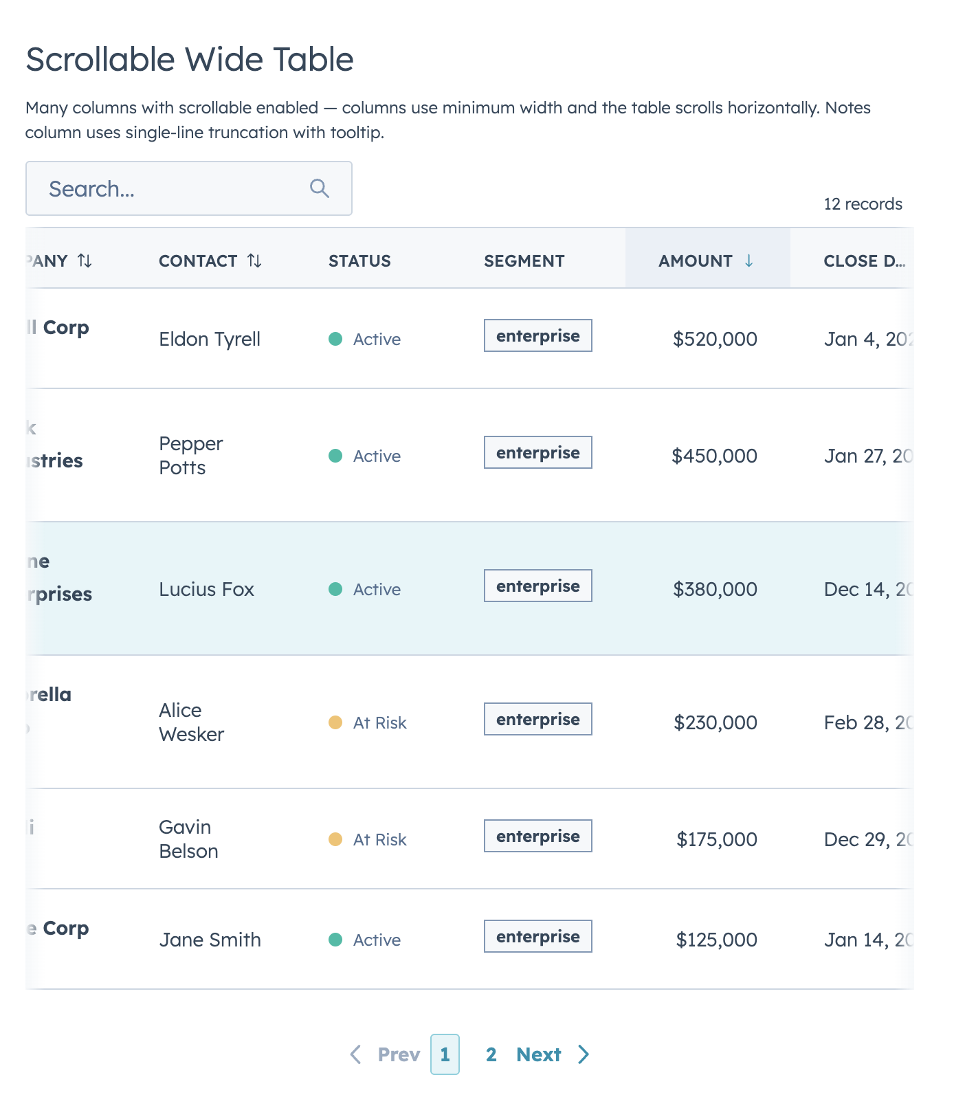 Scrollable Wide Table