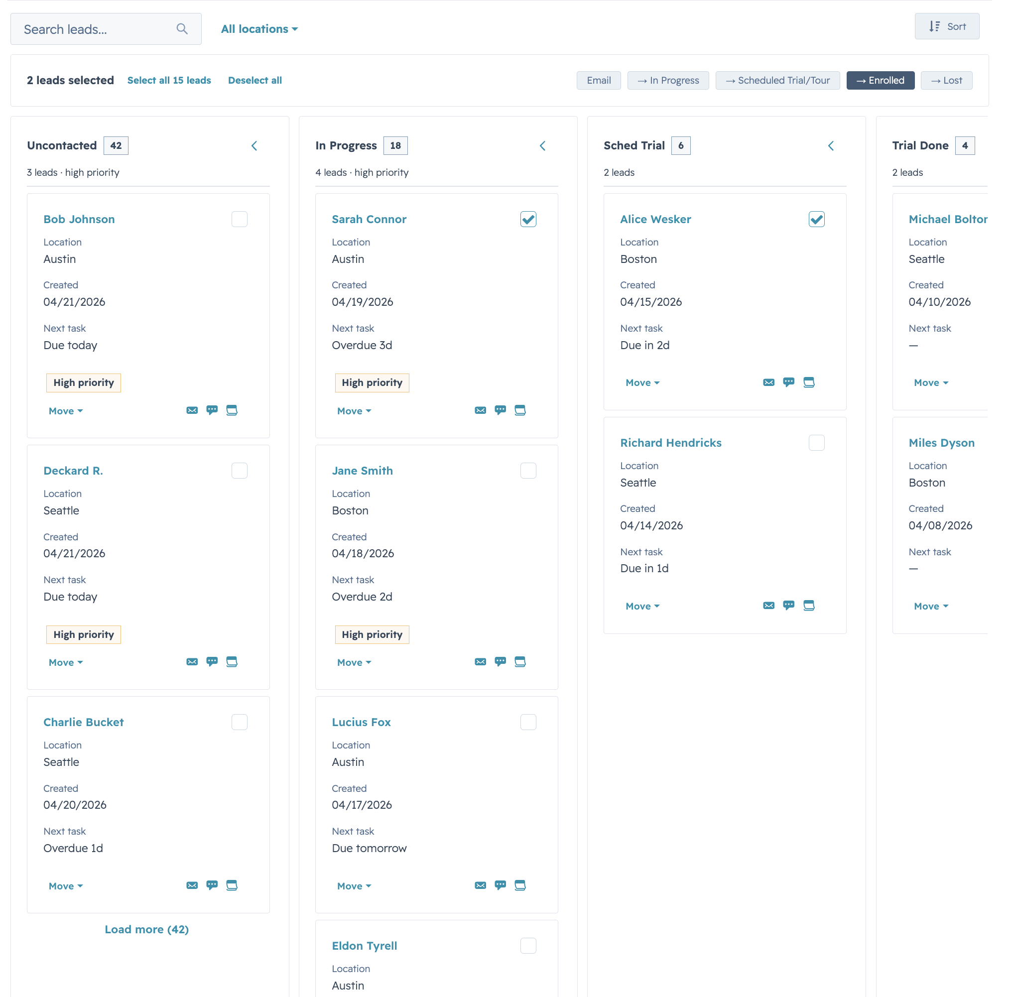 Kanban — Select + load more preset