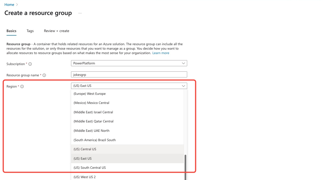 Resource Group Region
