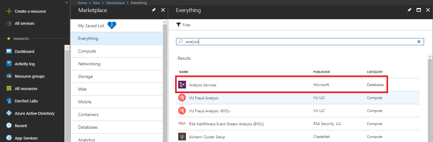 Create an Azure Analysis Services Account