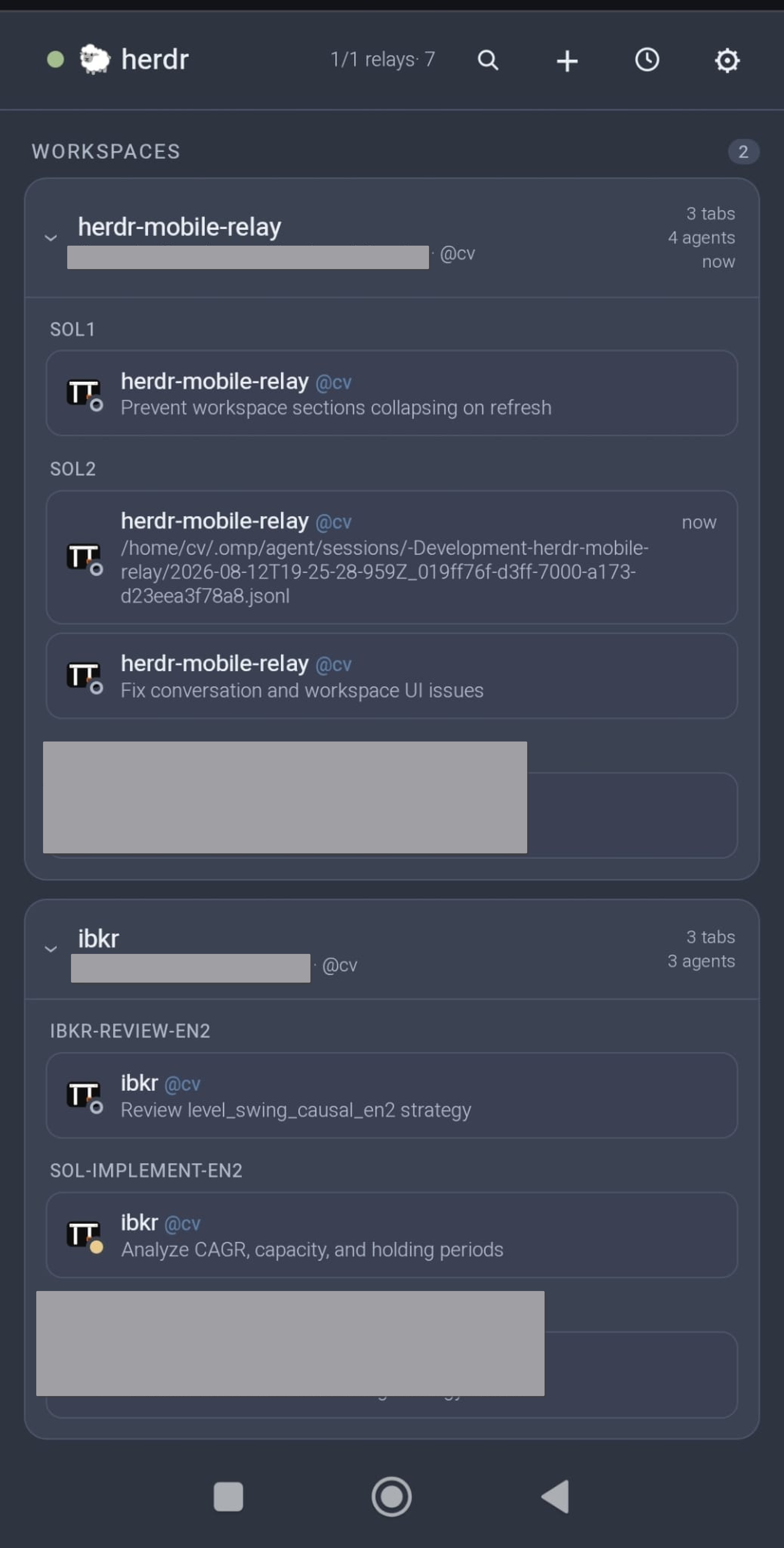 Mobile list of Herdr agents