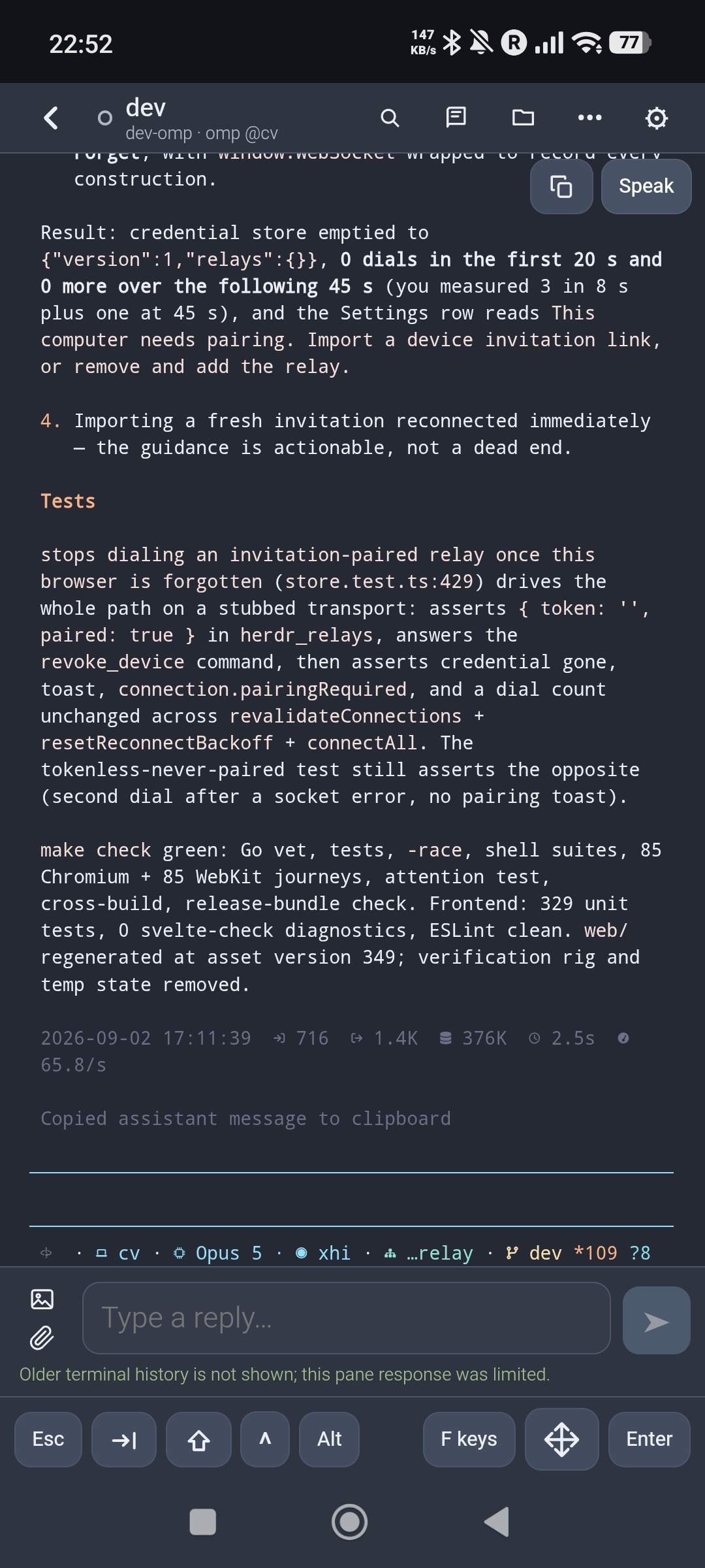 Mobile terminal with Copy, Speak, attachments, and terminal keys