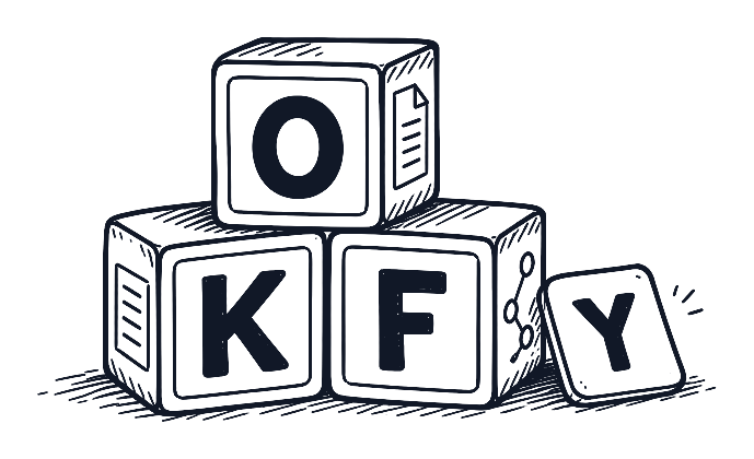 okfy logo: hand-drawn OKFY knowledge blocks