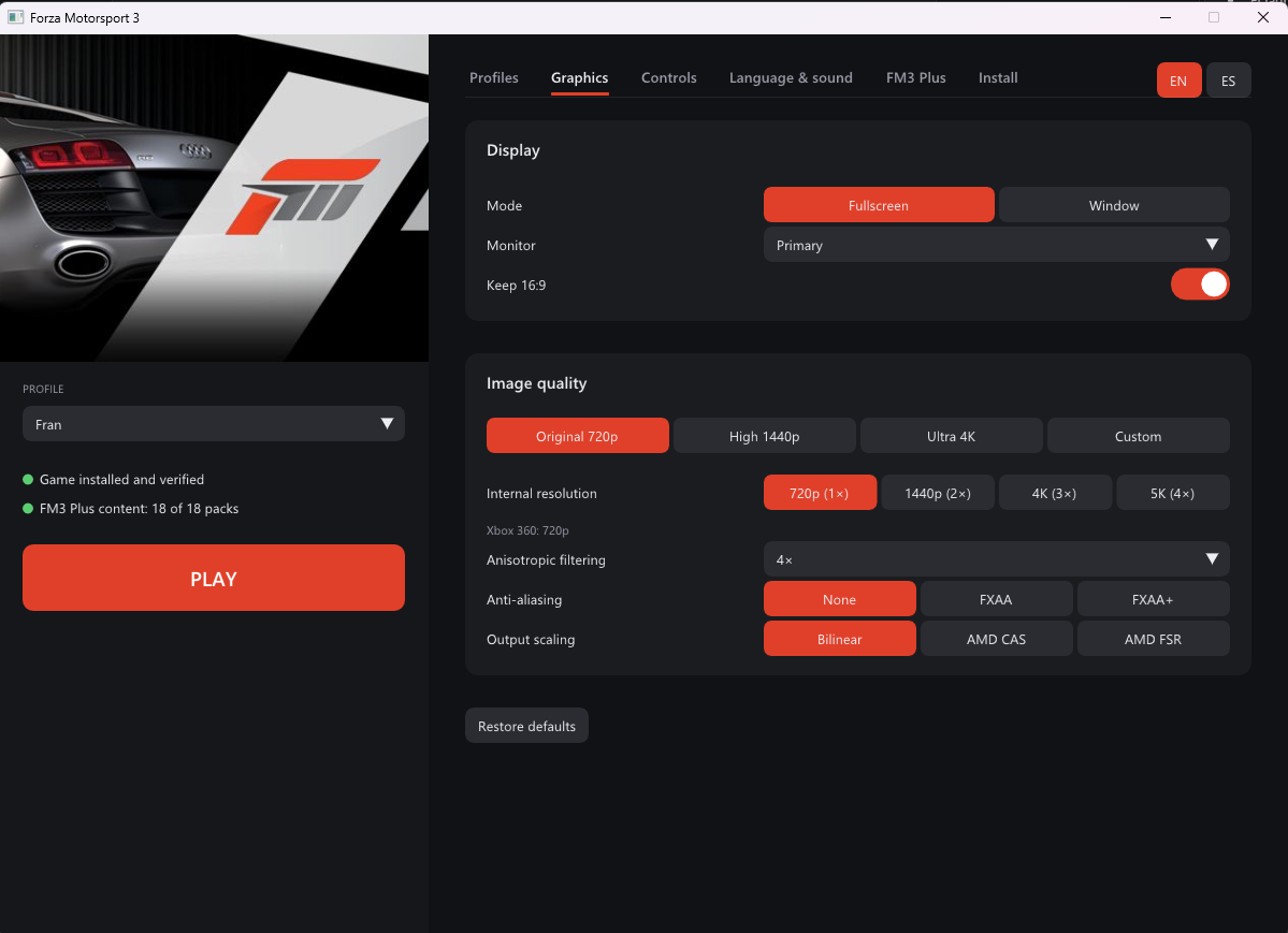 Graphics presets and advanced settings