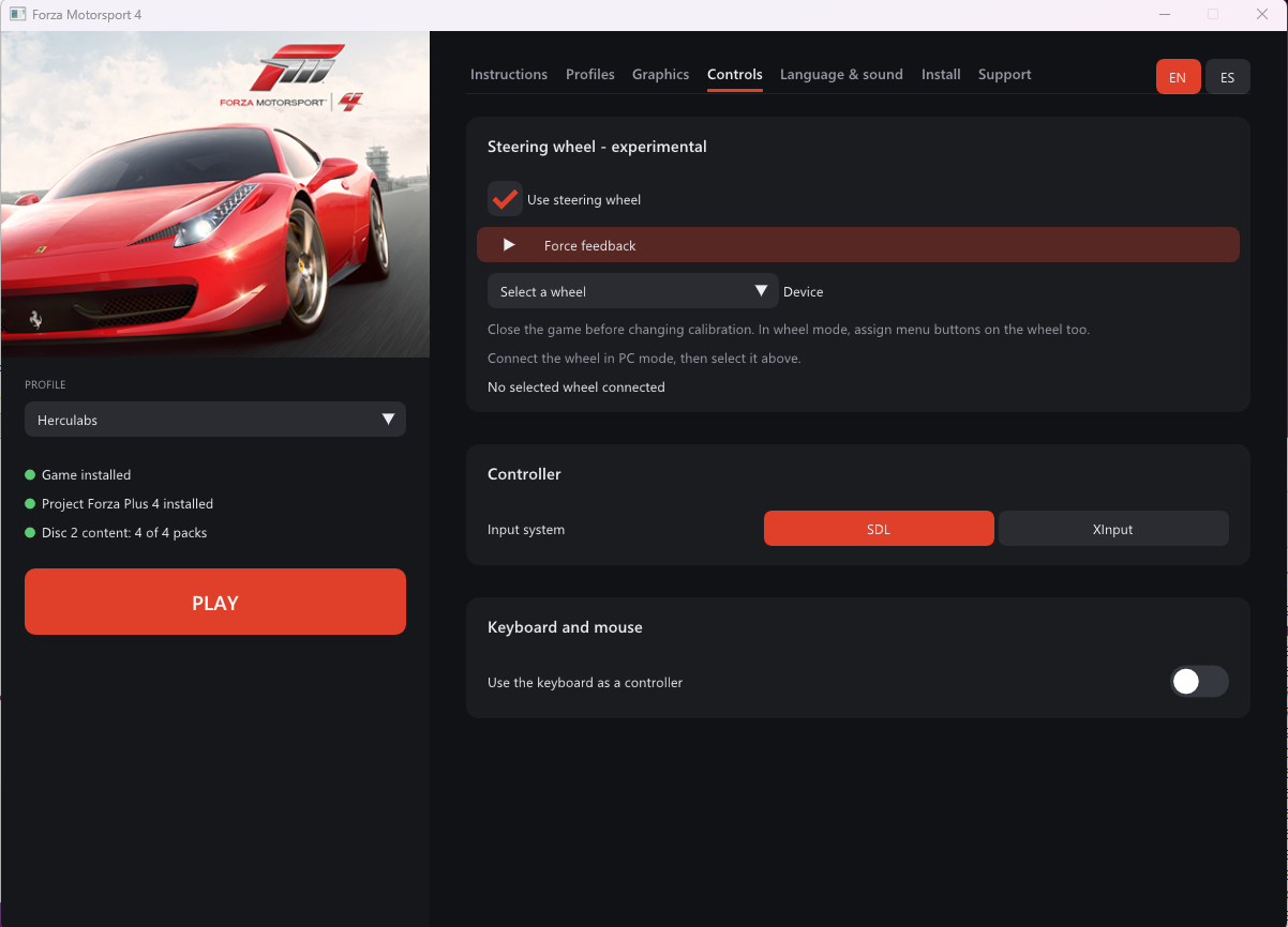 Wheel and controller settings