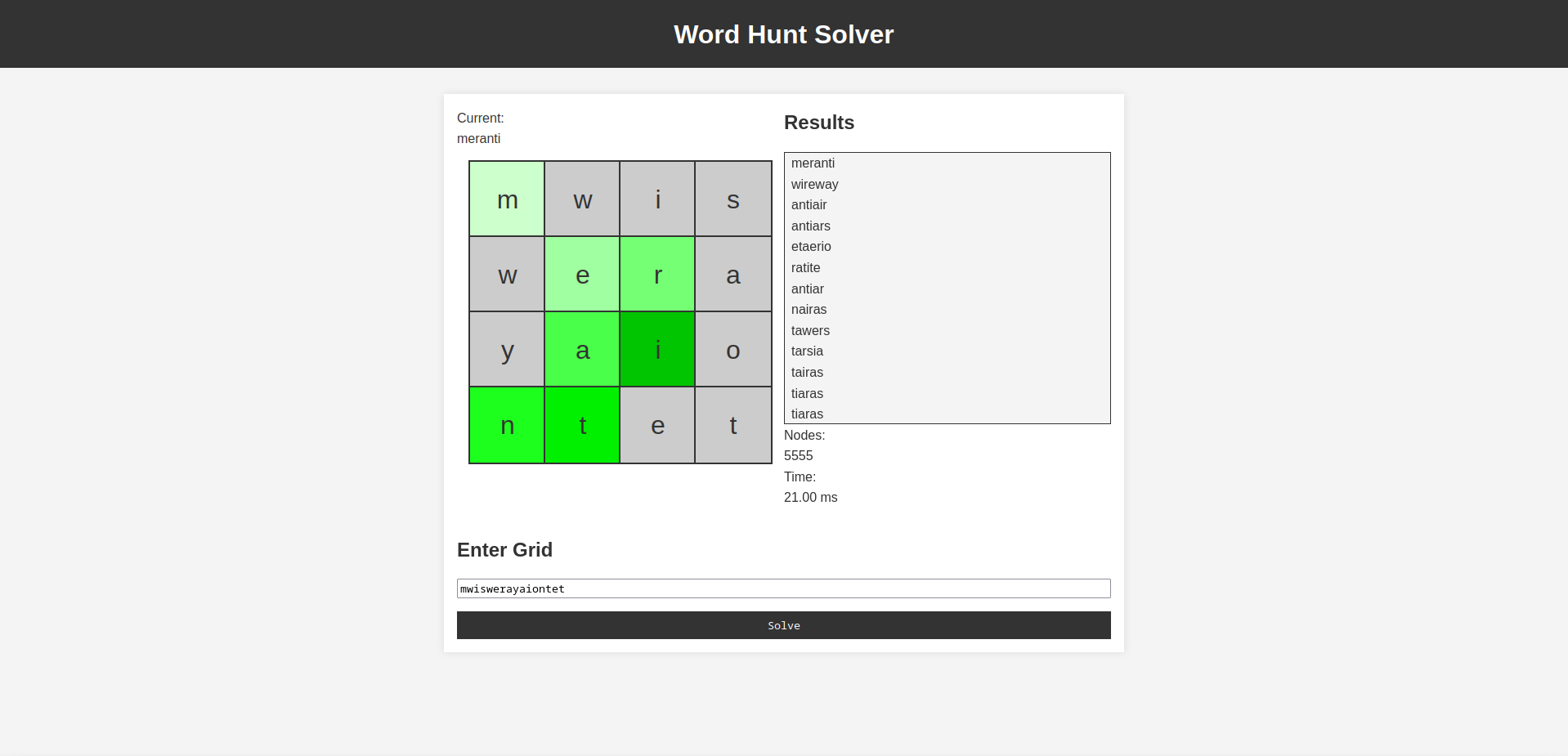 Screenshot of Word Hunt Solver