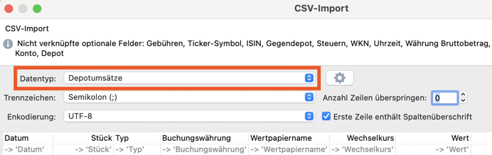 Screenshot showing how to import CSV