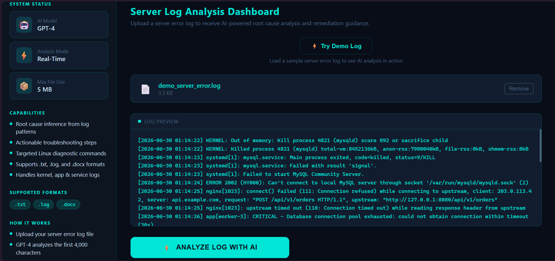AI Server Log Agent screenshot