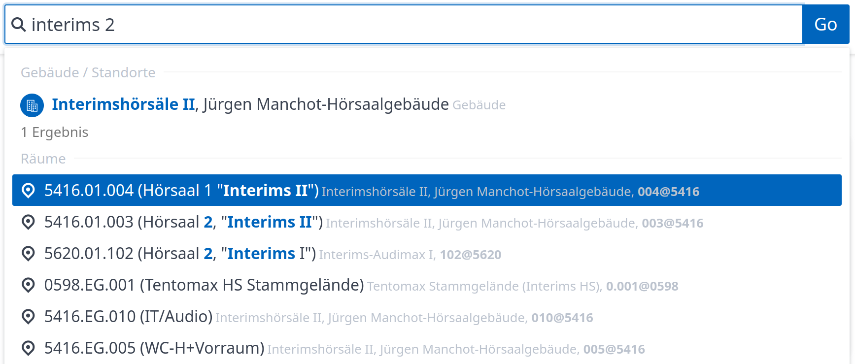 Screenshot of the search-page