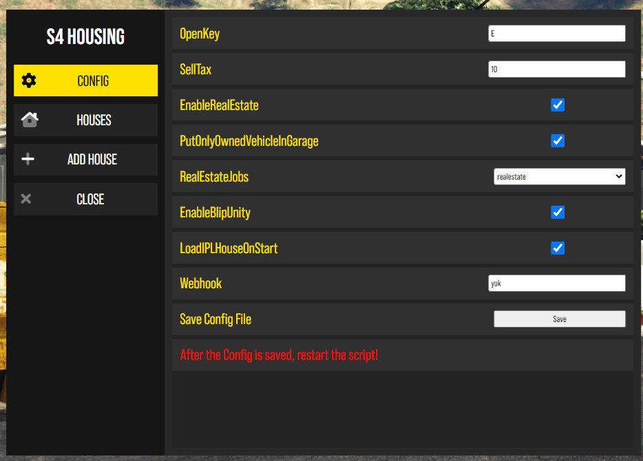 Config tab