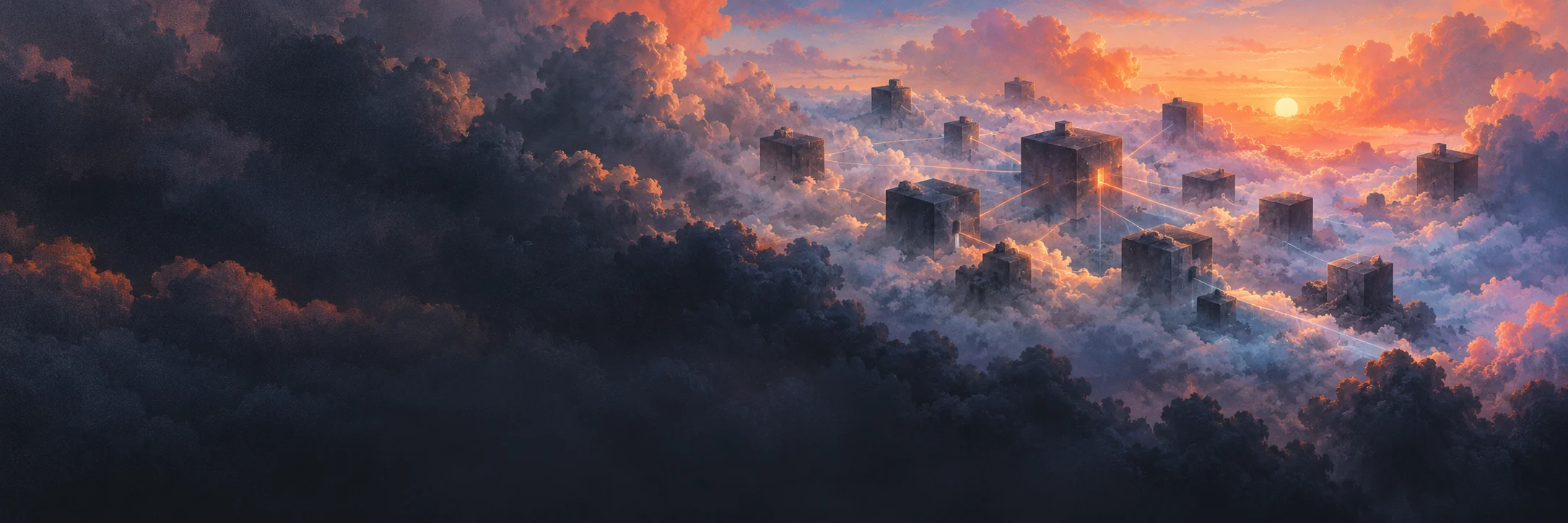 Orange and violet cloudscape from the 0.security website