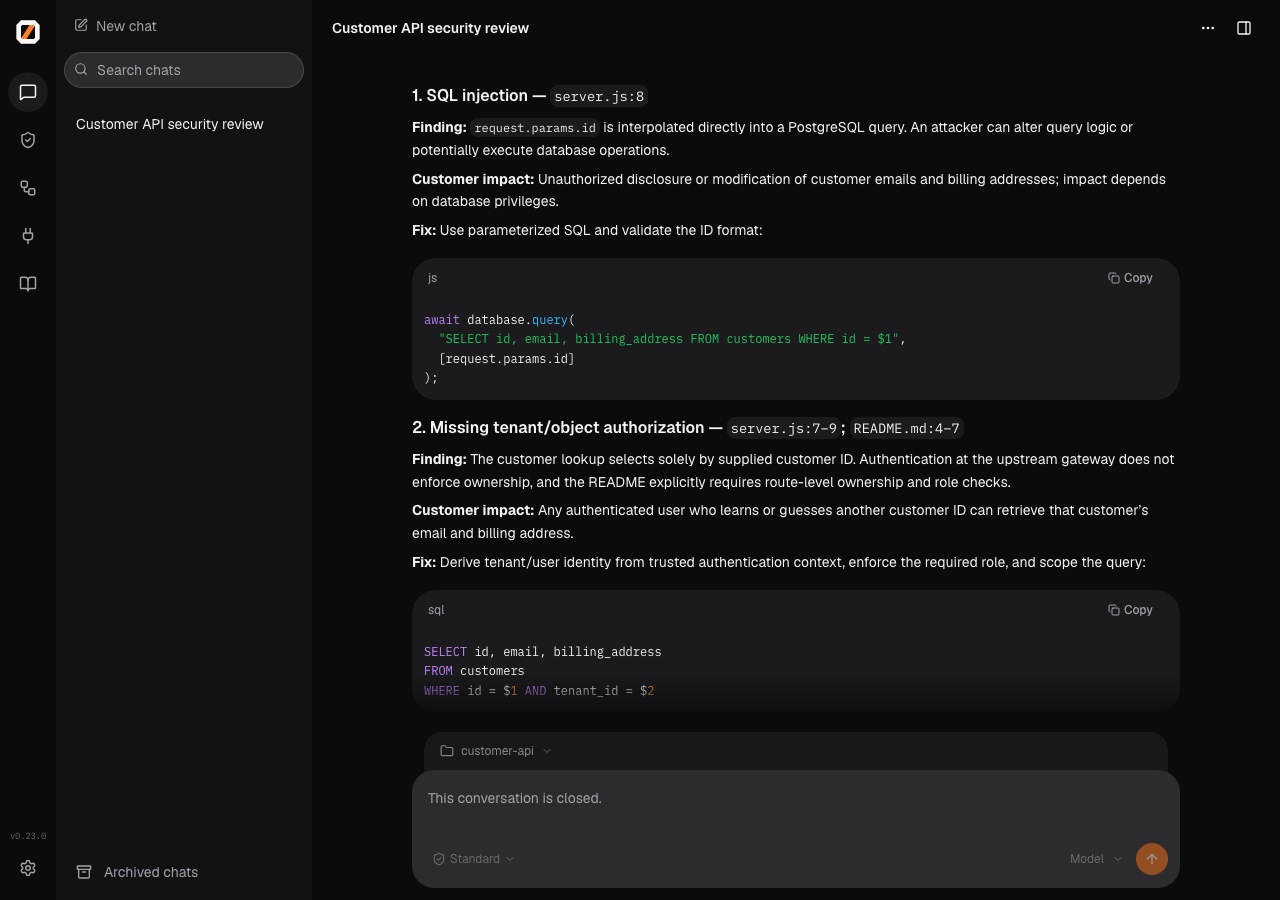 Demo-API-Quellcode-Überprüfung in Zero
