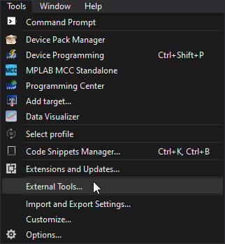 External Tools in Microchip Studio