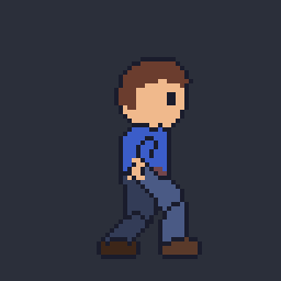 Code-drawn pixel hero walk cycle