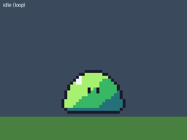 Code-drawn 32x32 slime idle, jump and hurt with a hit FX, made in Claude Code