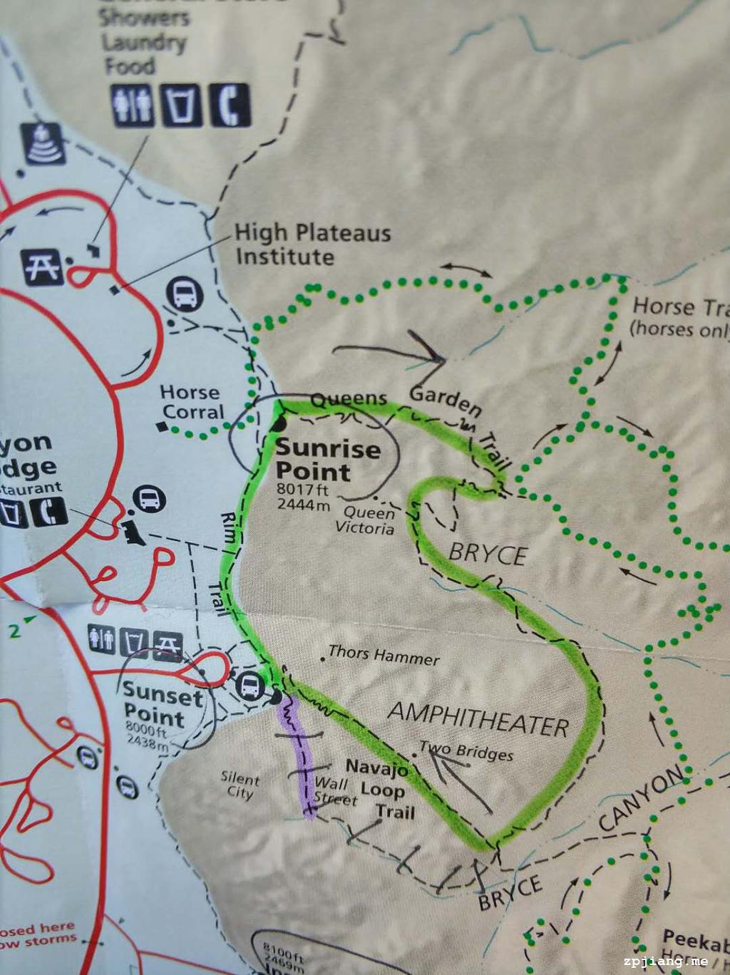 Trail map in Bryce National Park.