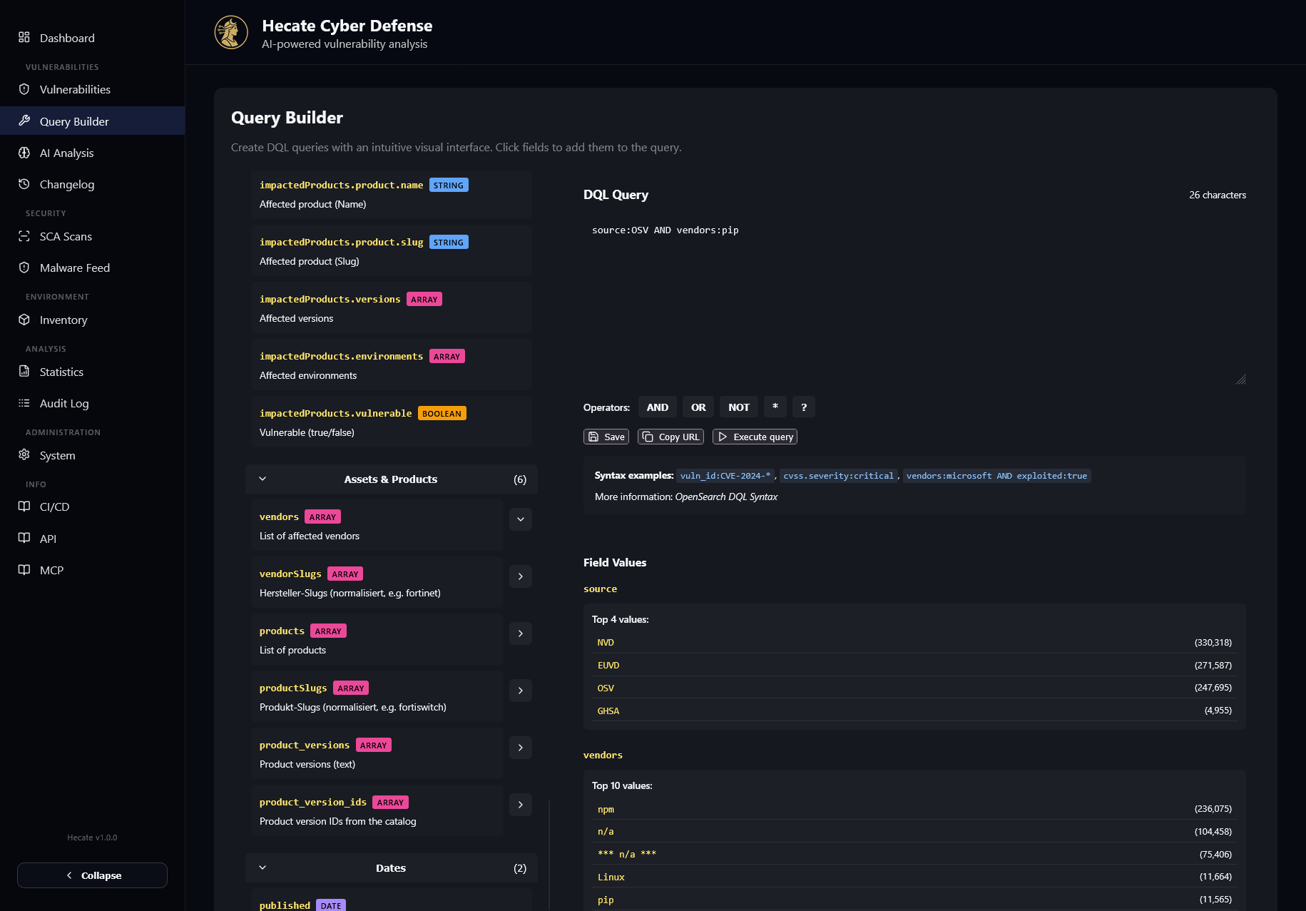 Interactive DQL query builder