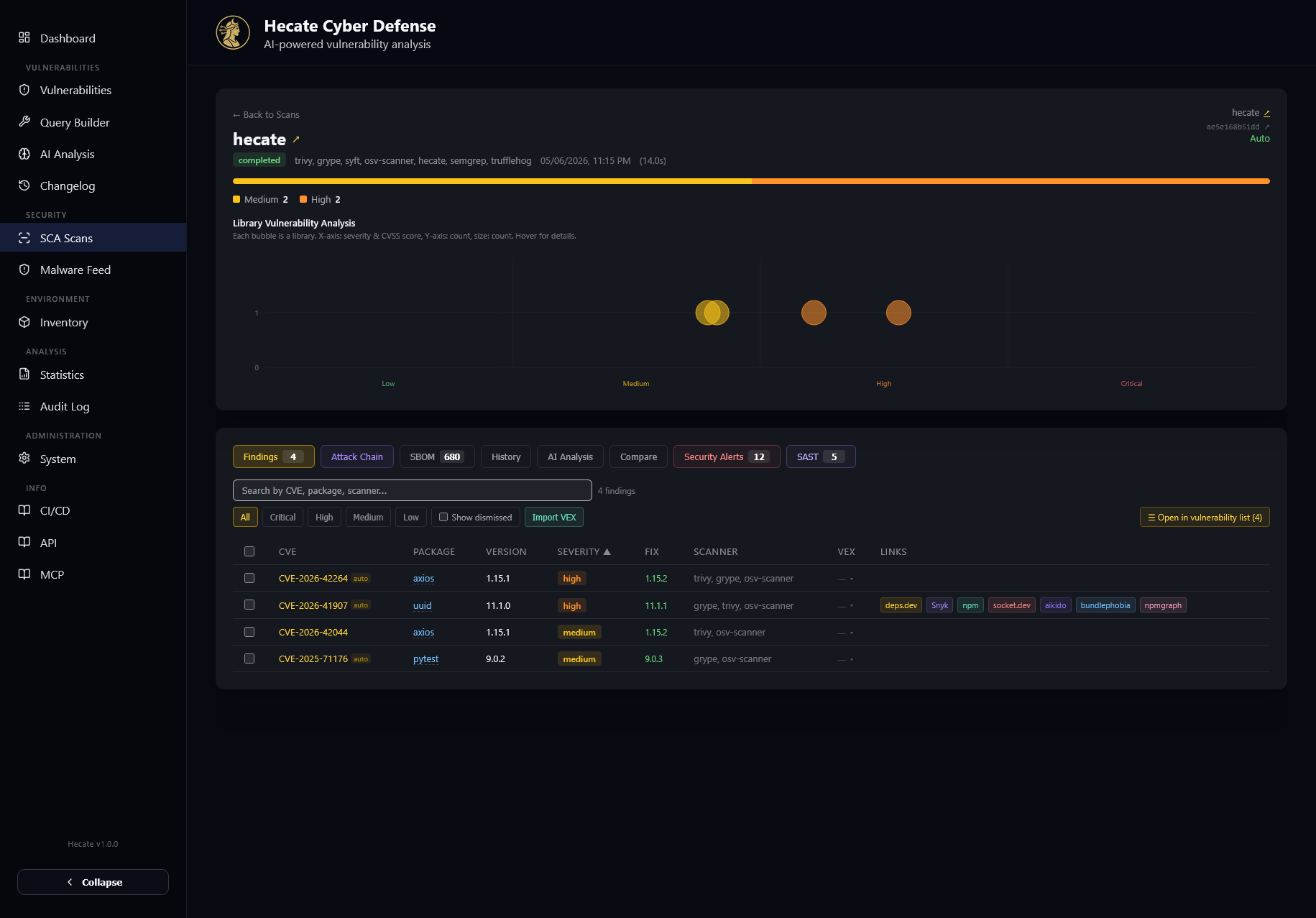 Scan findings with VEX, dismissal and multi-select