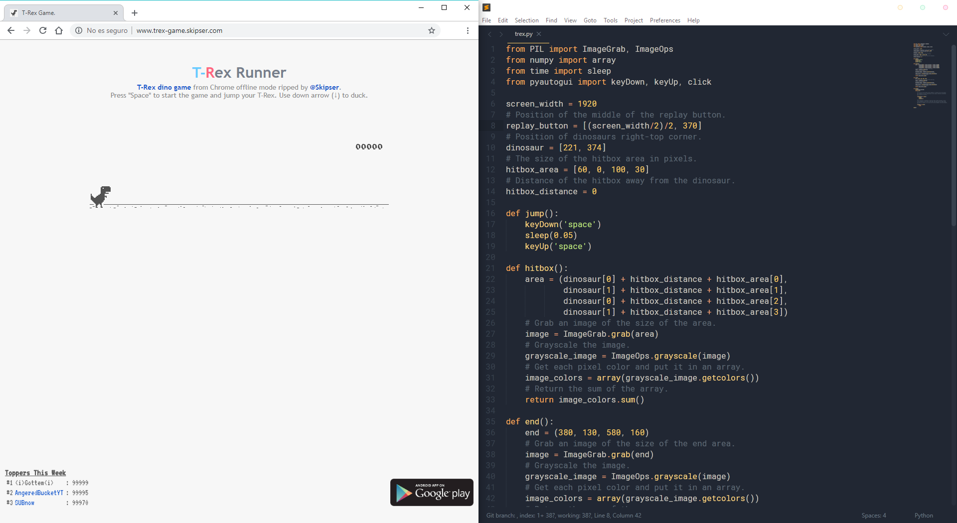 GitHub - Raamyy/Chrome-Dino-Bot: A bot built using Python that