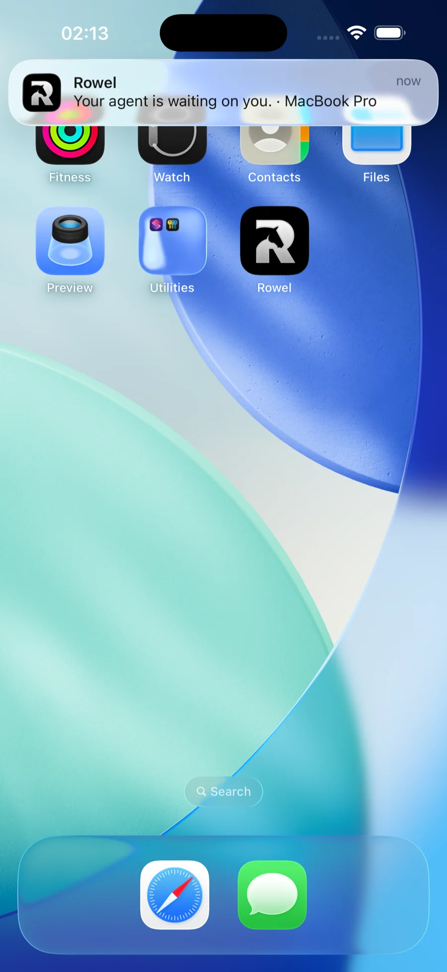 The lock screen: “Your agent is waiting on you”.