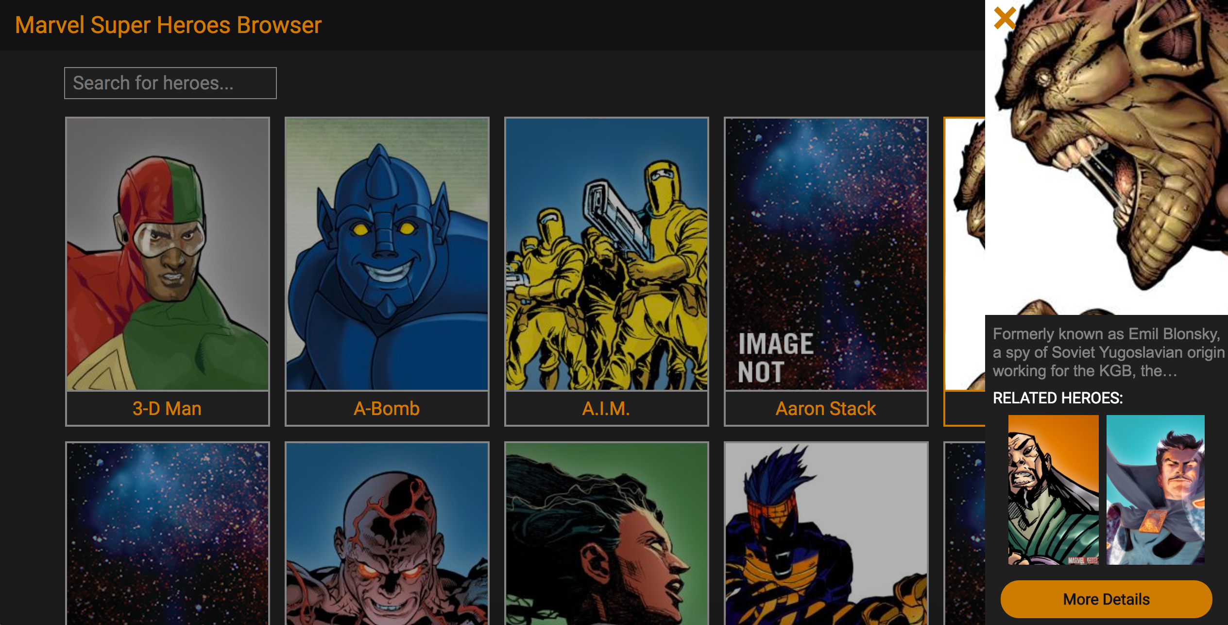 Marvel Super Heroes Browser