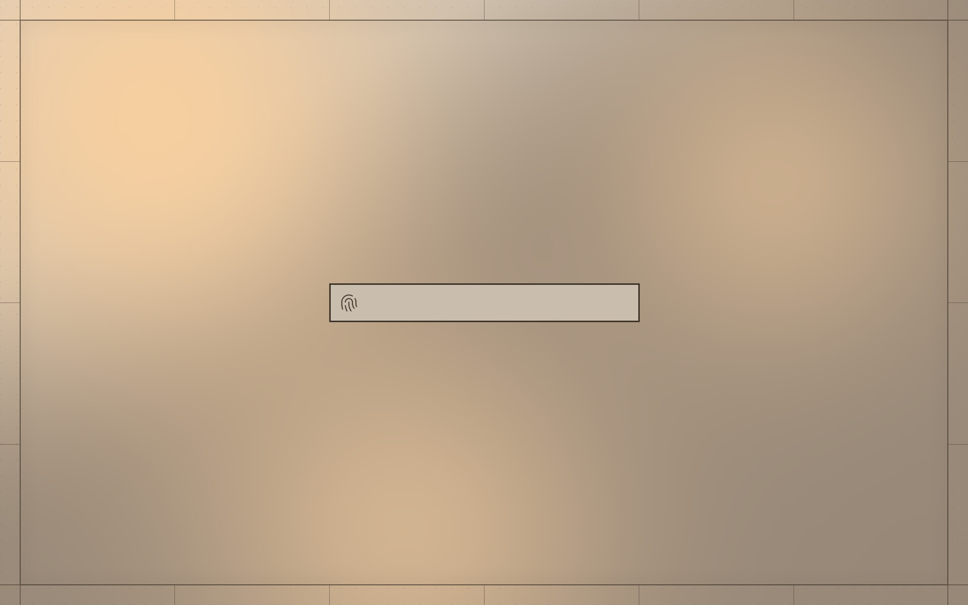 The lock screen: the sheet blurred inside its frame, one field with the fingerprint reader listening