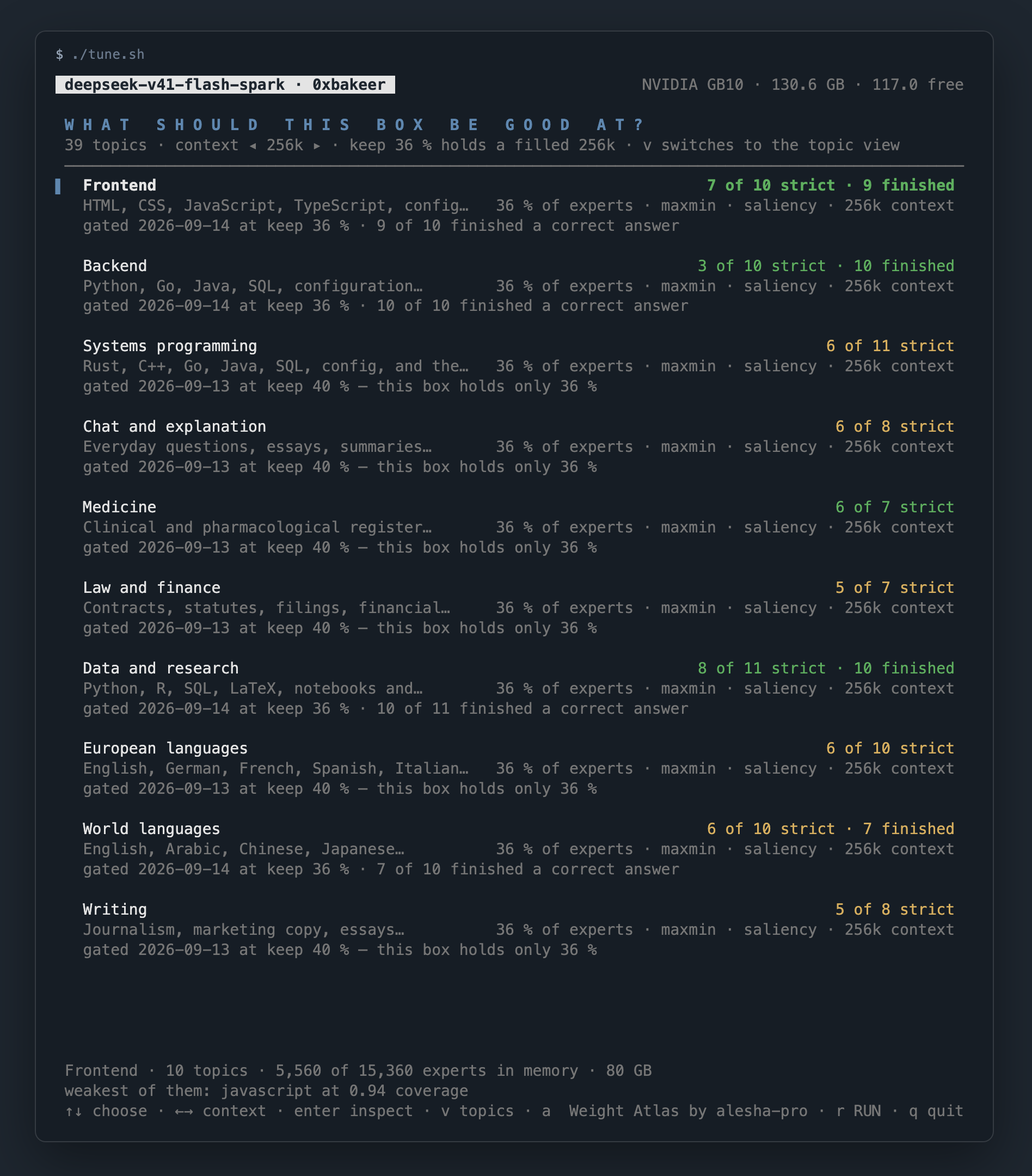 The profile screen of ./tune.sh