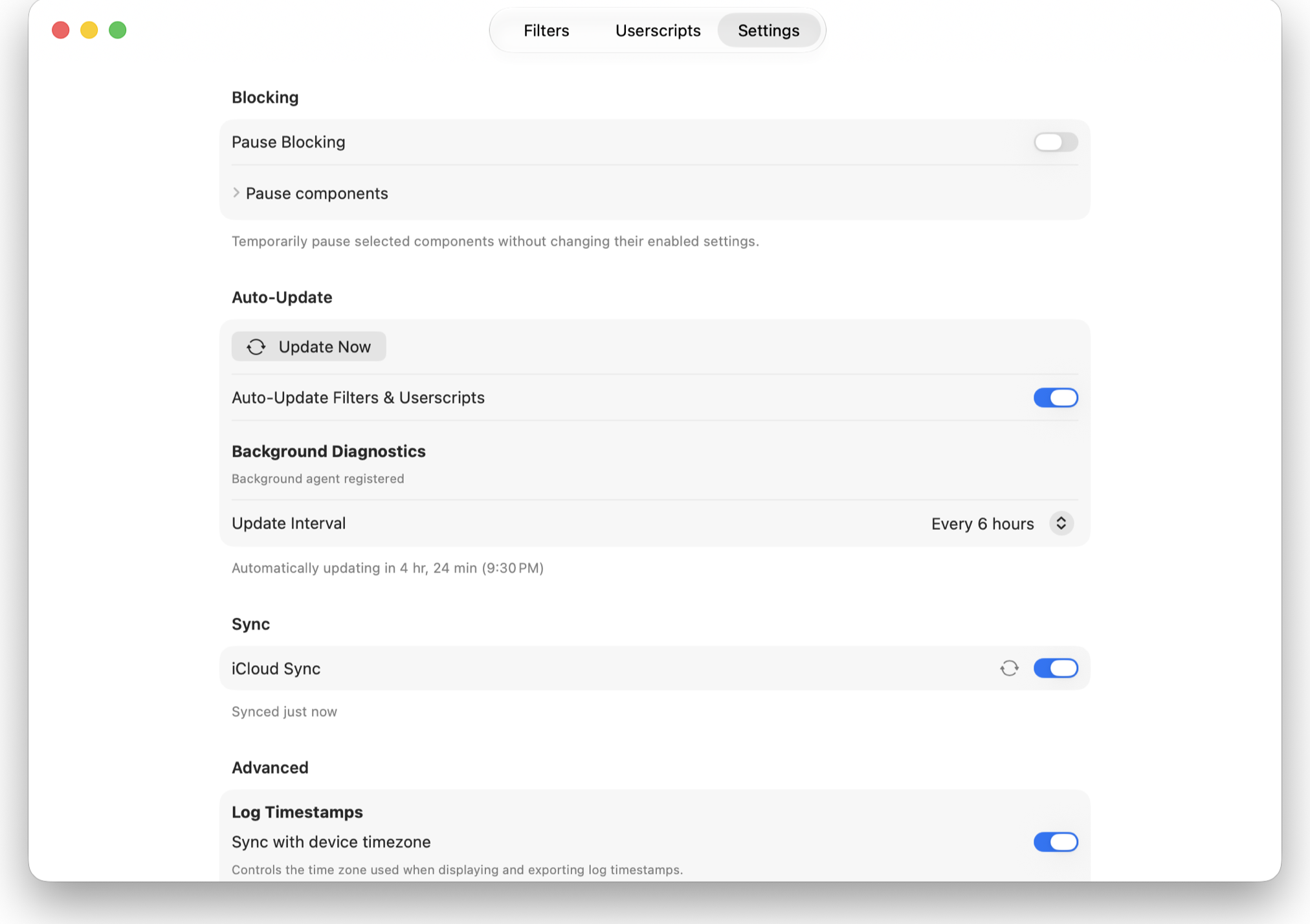Settings on macOS