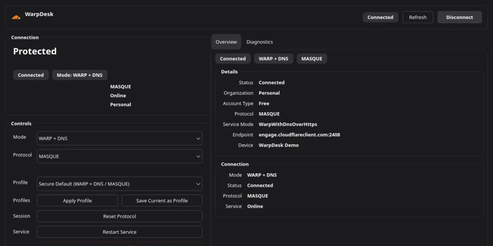 WarpDesk Linux desktop interface