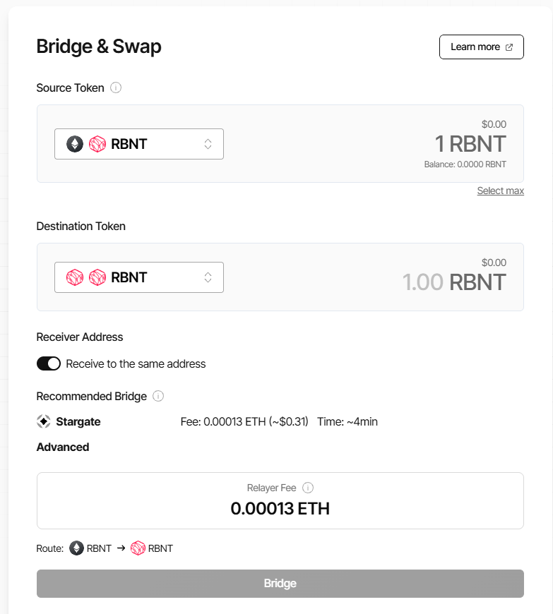 Ethereum bridge quote screenshot