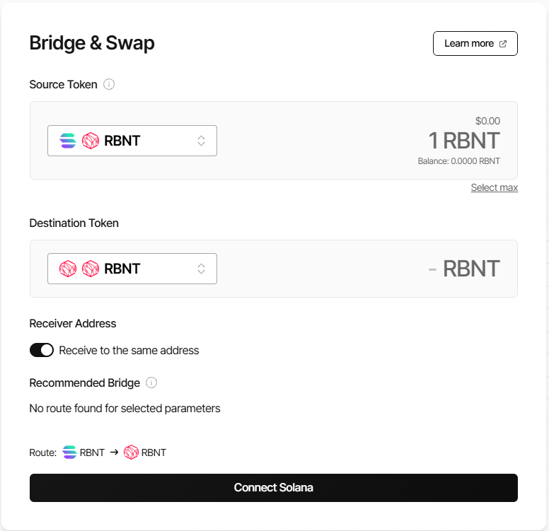 Solana selected as source chain with no route found to Redbelly