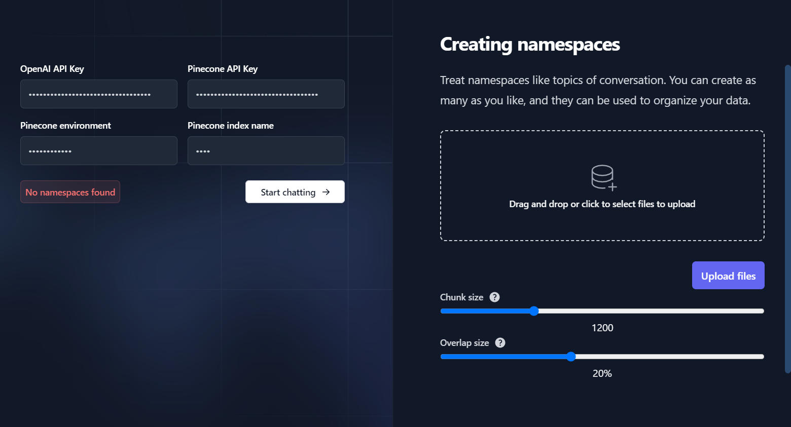 Settings page