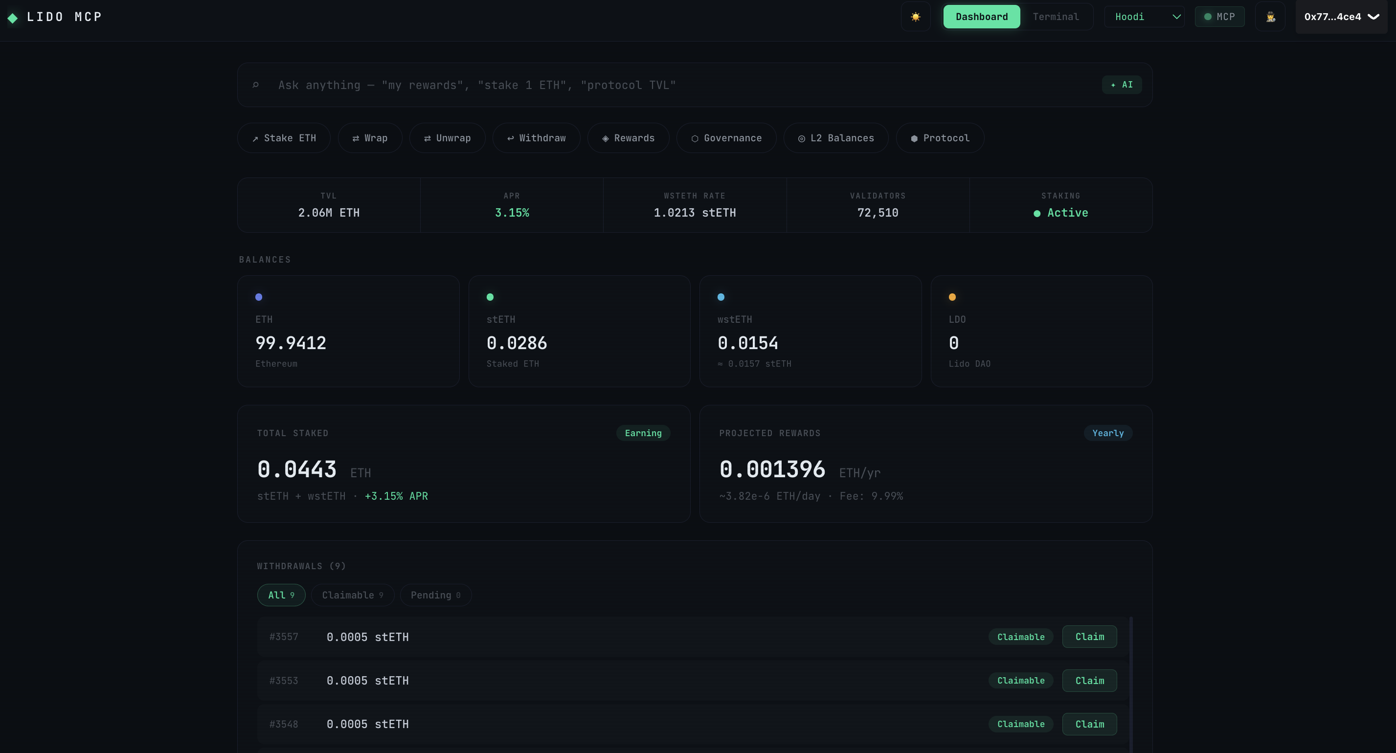 Lido MCP screenshot 2