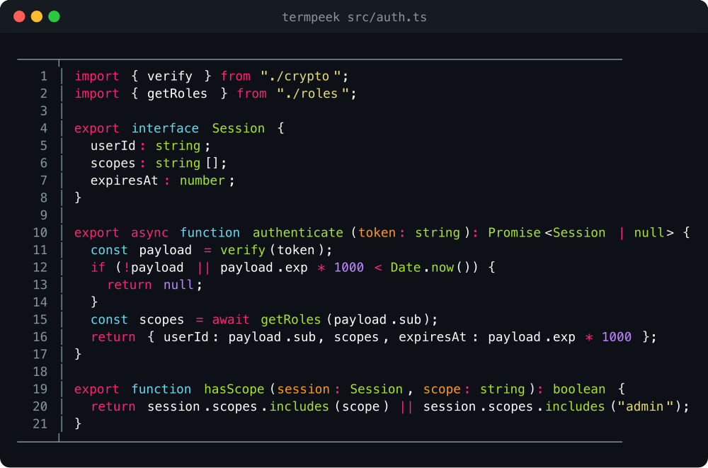 A TypeScript file with syntax highlighting and line numbers.