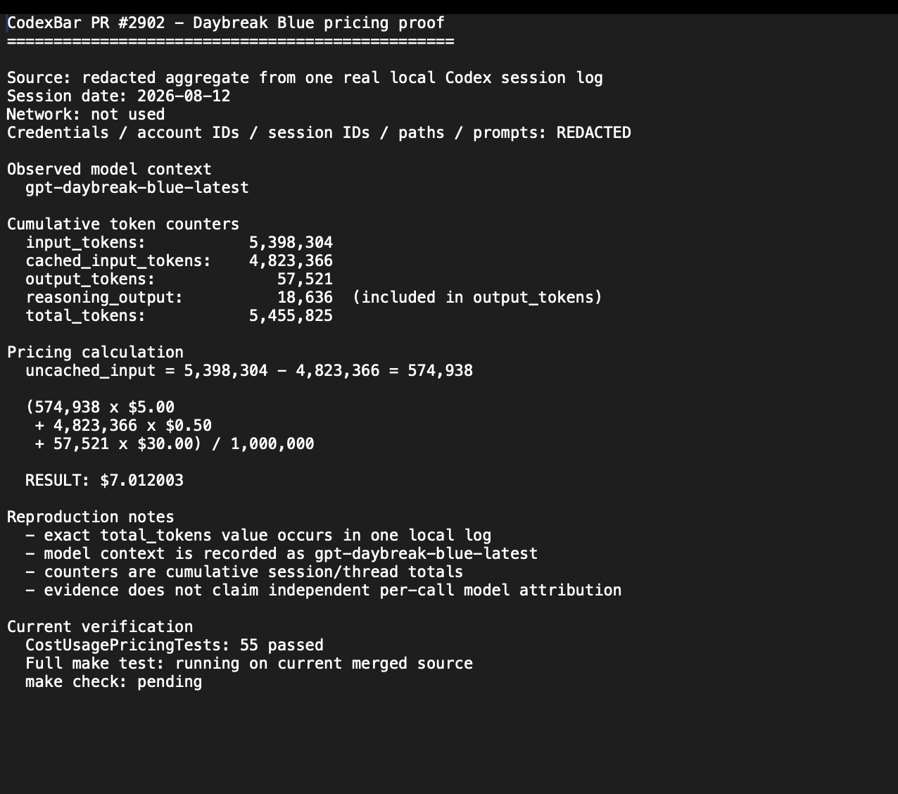 Redacted Daybreak Blue pricing proof