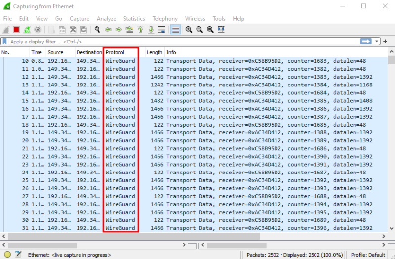 Raw WireGuard in Wireshark