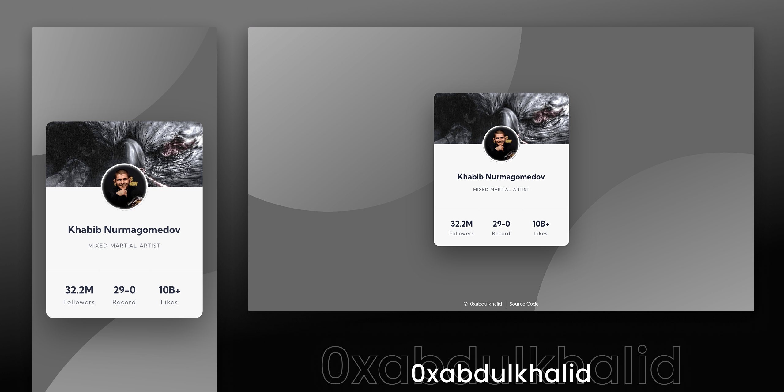 Modified solution preview, Khabib nurmagomedov profile card