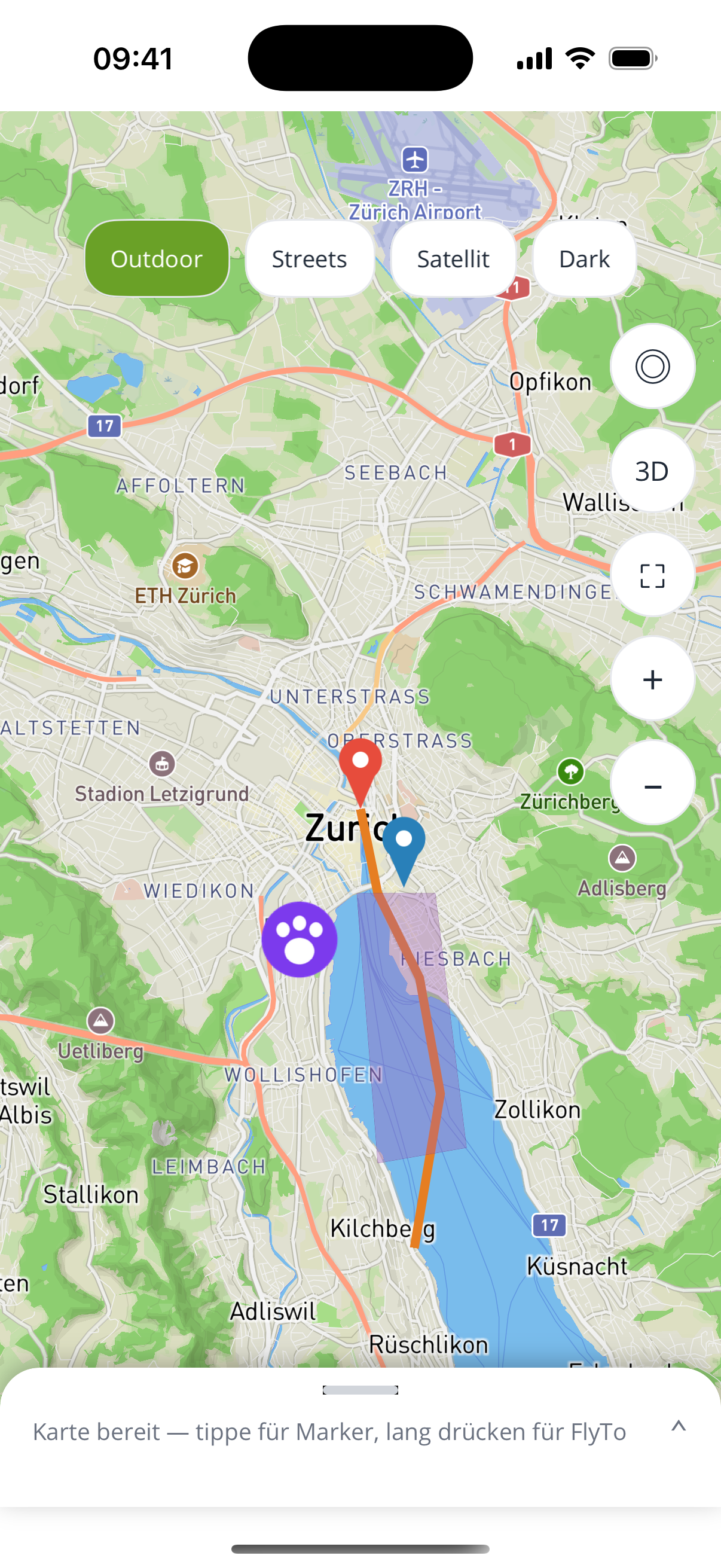 iOS map with markers and shapes