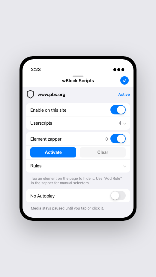 The Safari popup on iPhone