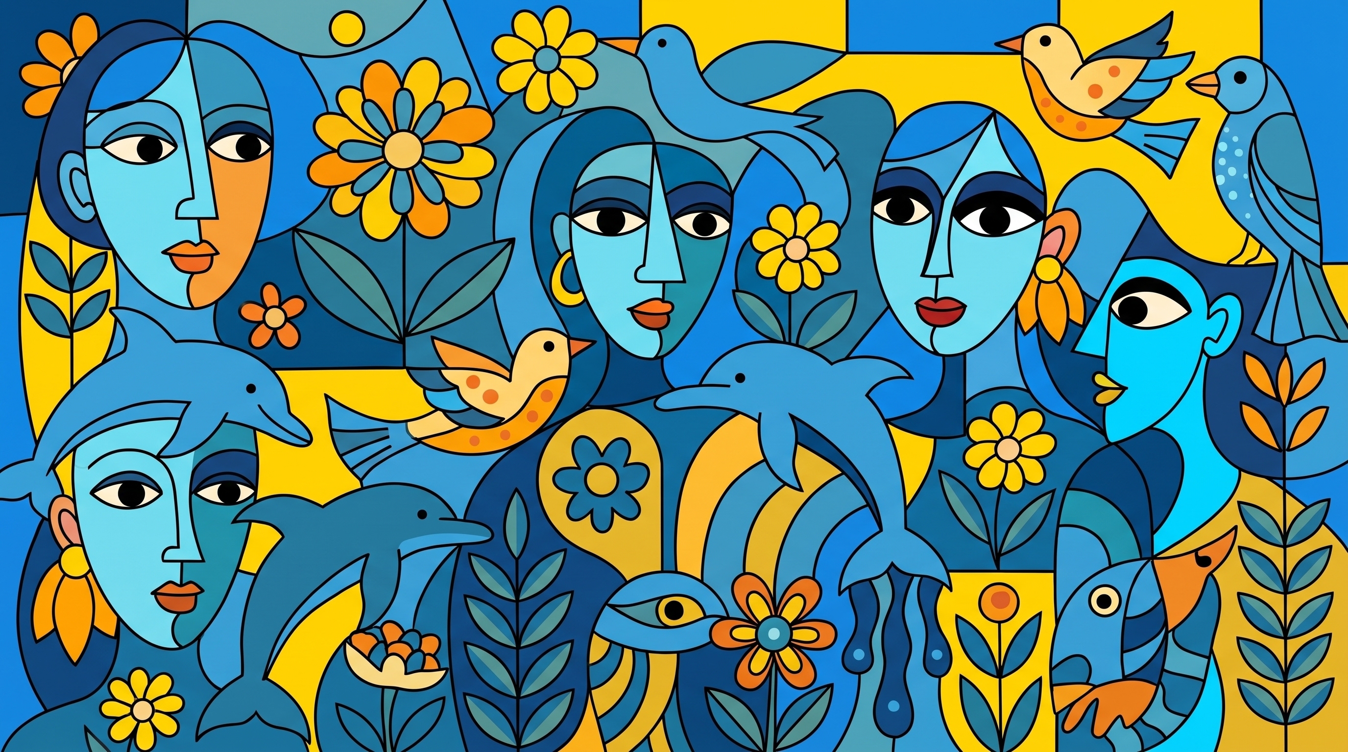 Folk art detail — dolphins and flowers