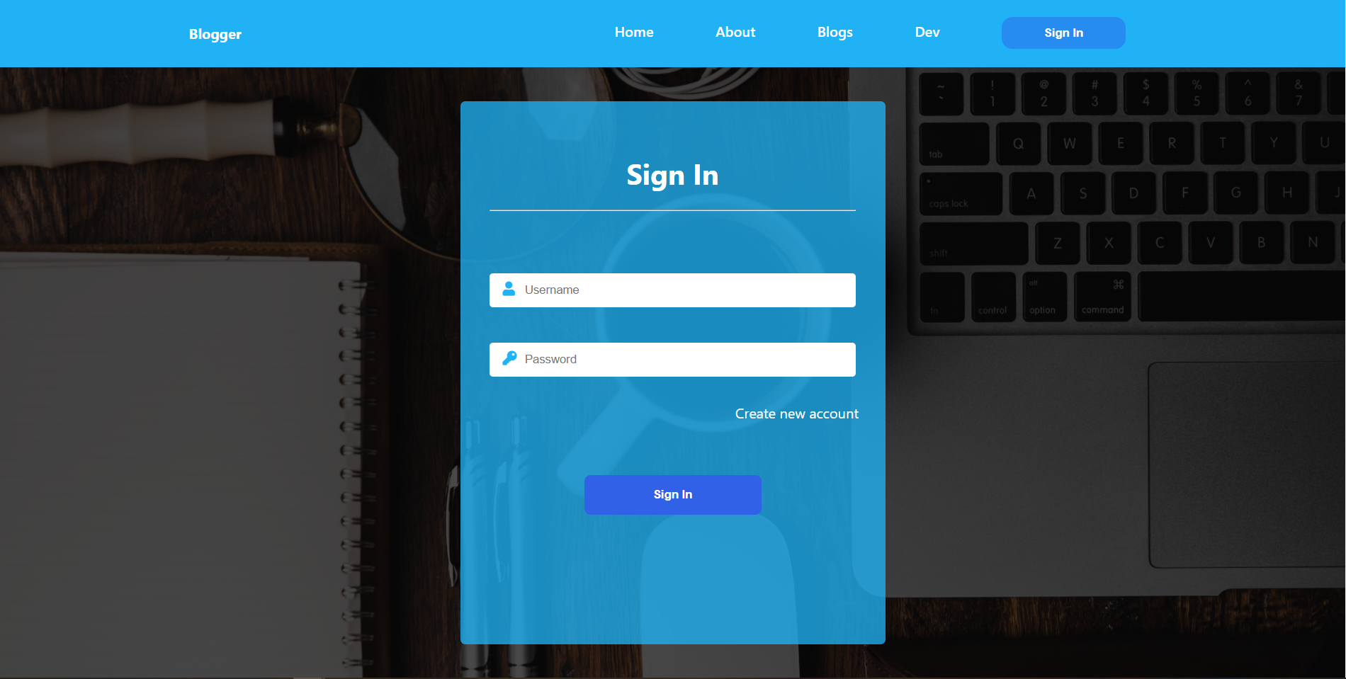 Login page